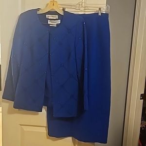 NWT Maxie Klein Collections 3pc Suit, Sz 8, Royal Blue, Sequin Design Front Blaz